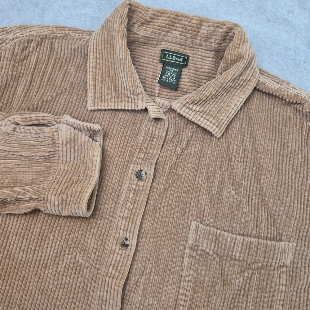 LL Bean Womens XL Tan Corduroy Button Down Shirt Long Sleeve Cotton 0QT22
